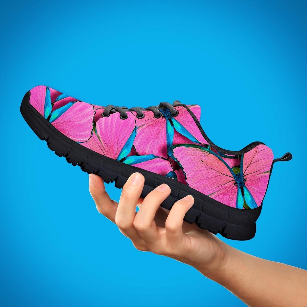 Pink And Blue Butterfly Print Women's Sneakers-grizzshop