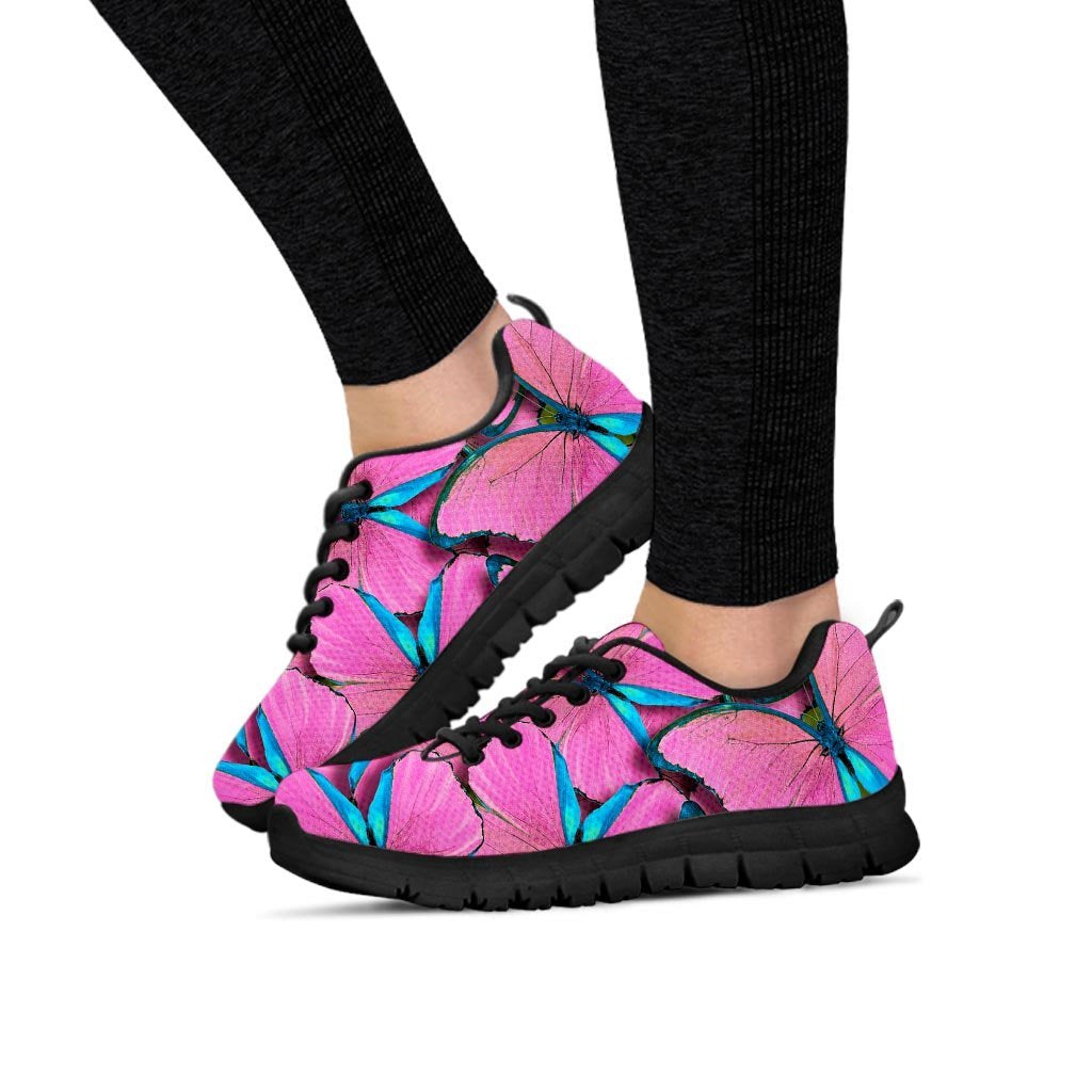 Pink And Blue Butterfly Print Women's Sneakers-grizzshop