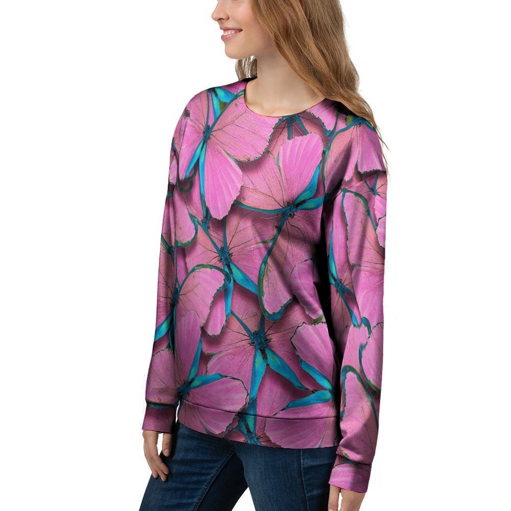 Pink And Blue Butterfly Print Women's Sweatshirt-grizzshop