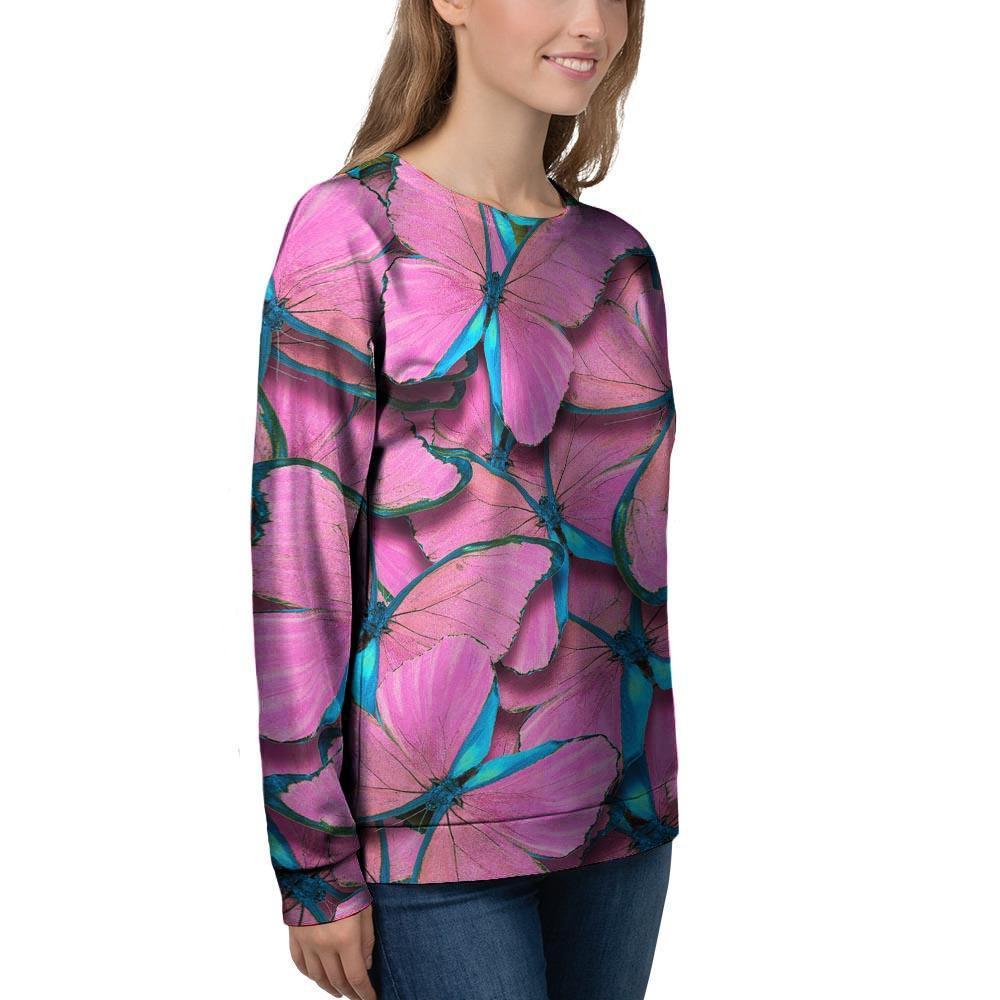 Pink And Blue Butterfly Print Women's Sweatshirt-grizzshop