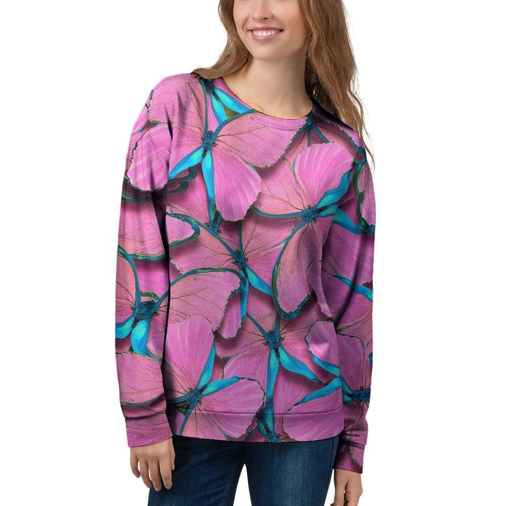 Pink And Blue Butterfly Print Women's Sweatshirt-grizzshop