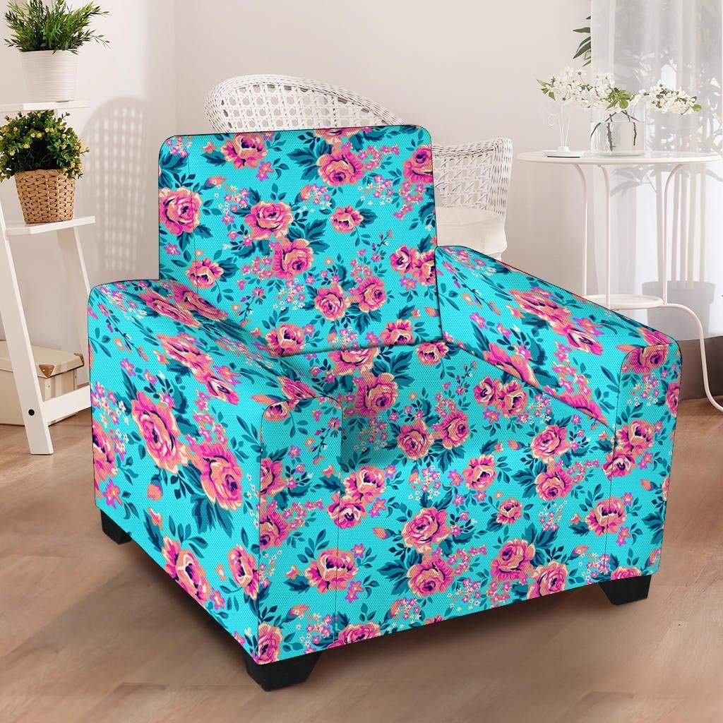 Pink And Blue Rose Floral Armchair Cover-grizzshop