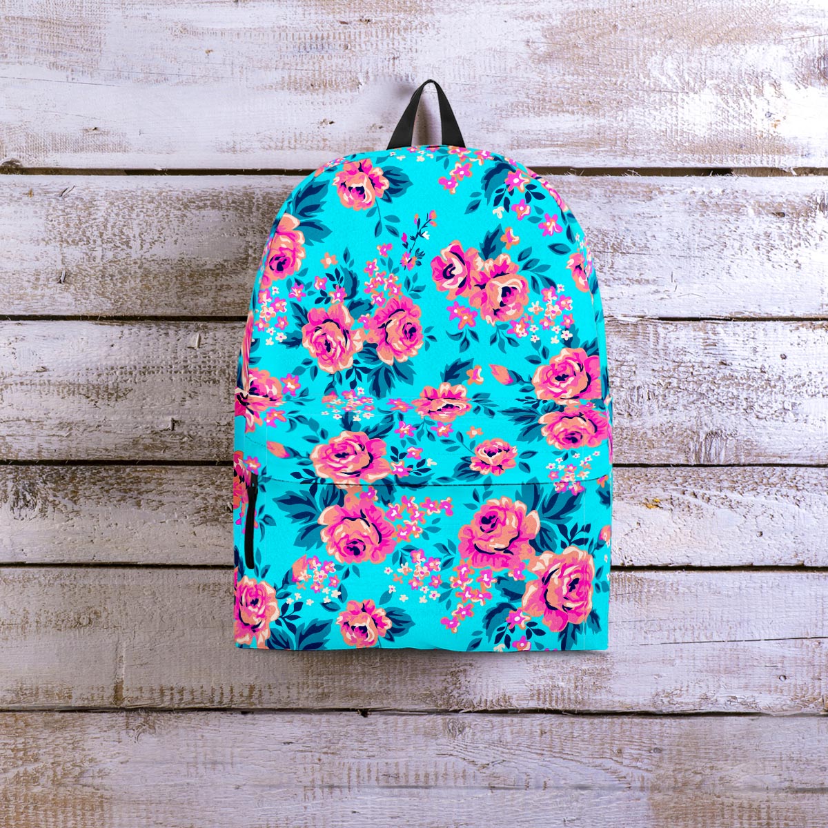 Pink And Blue Rose Floral Backpack-grizzshop