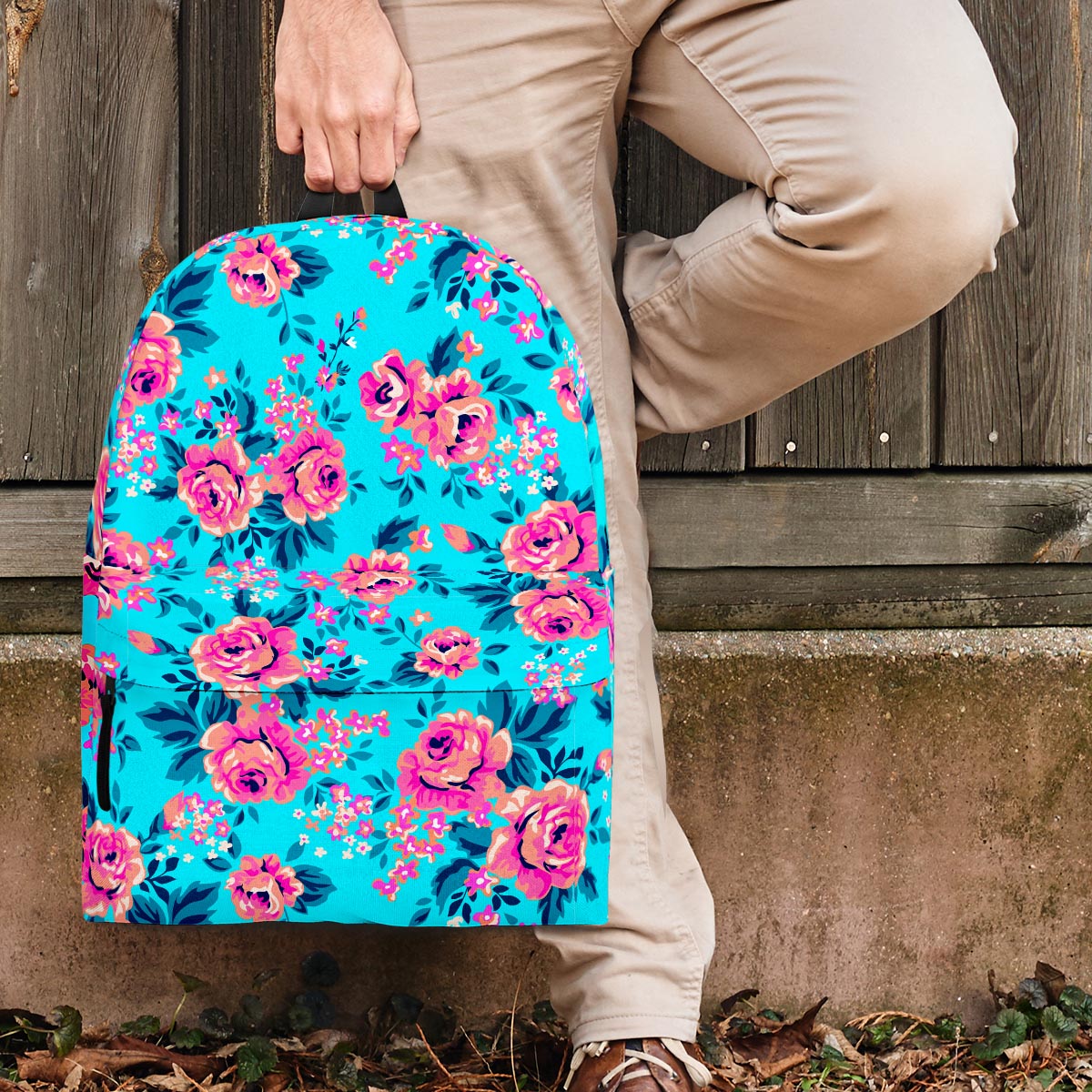 Pink And Blue Rose Floral Backpack-grizzshop