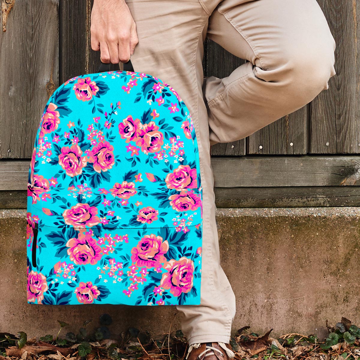 Pink And Blue Rose Floral Backpack-grizzshop