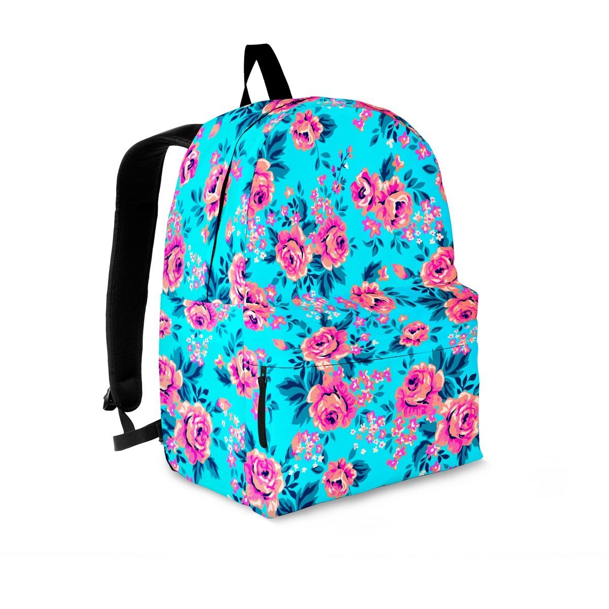 Pink And Blue Rose Floral Backpack-grizzshop