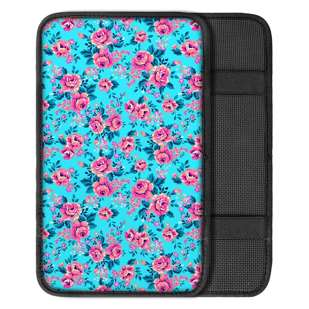 Pink And Blue Rose Floral Car Console Cover-grizzshop