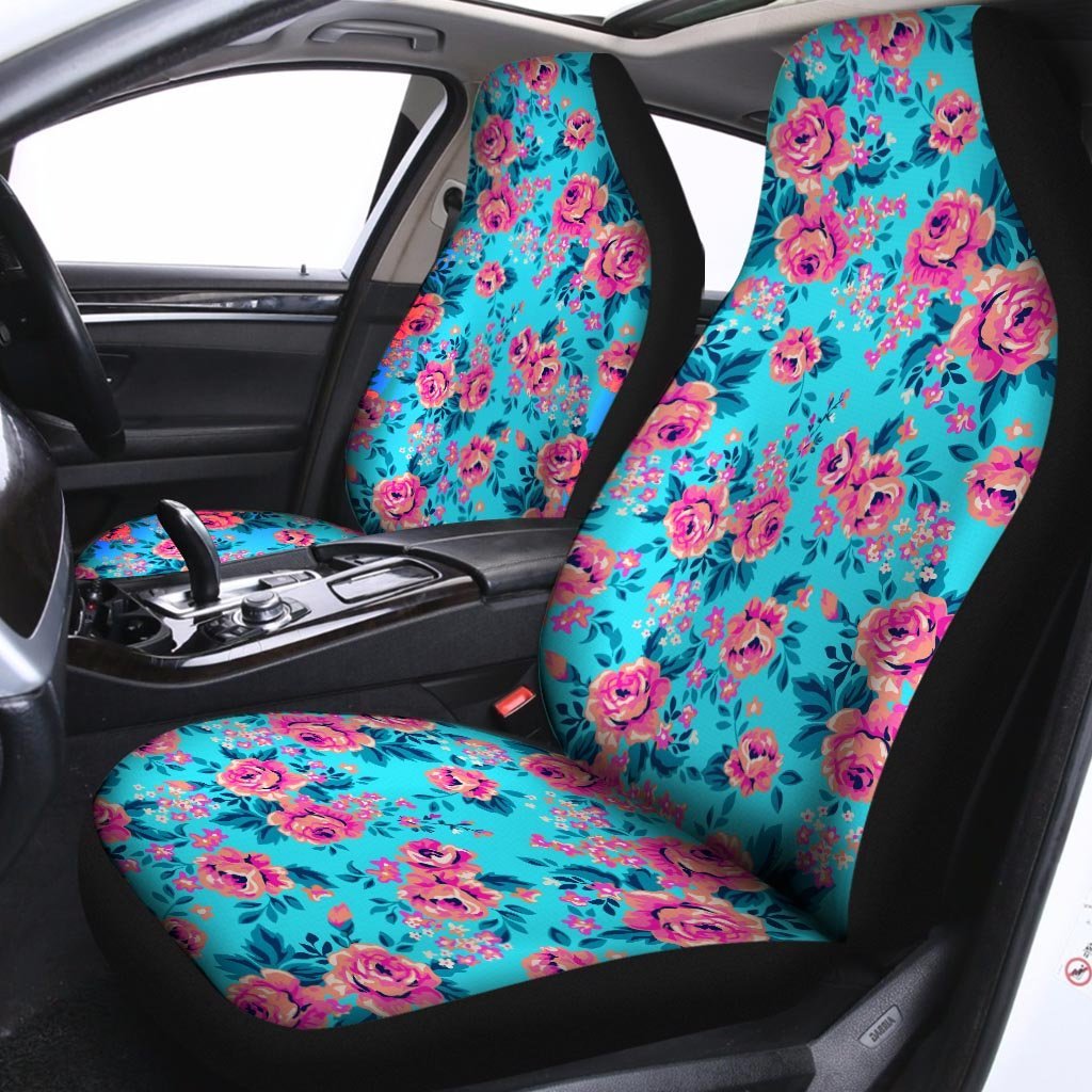 Pink And Blue Rose Floral Car Seat Covers-grizzshop