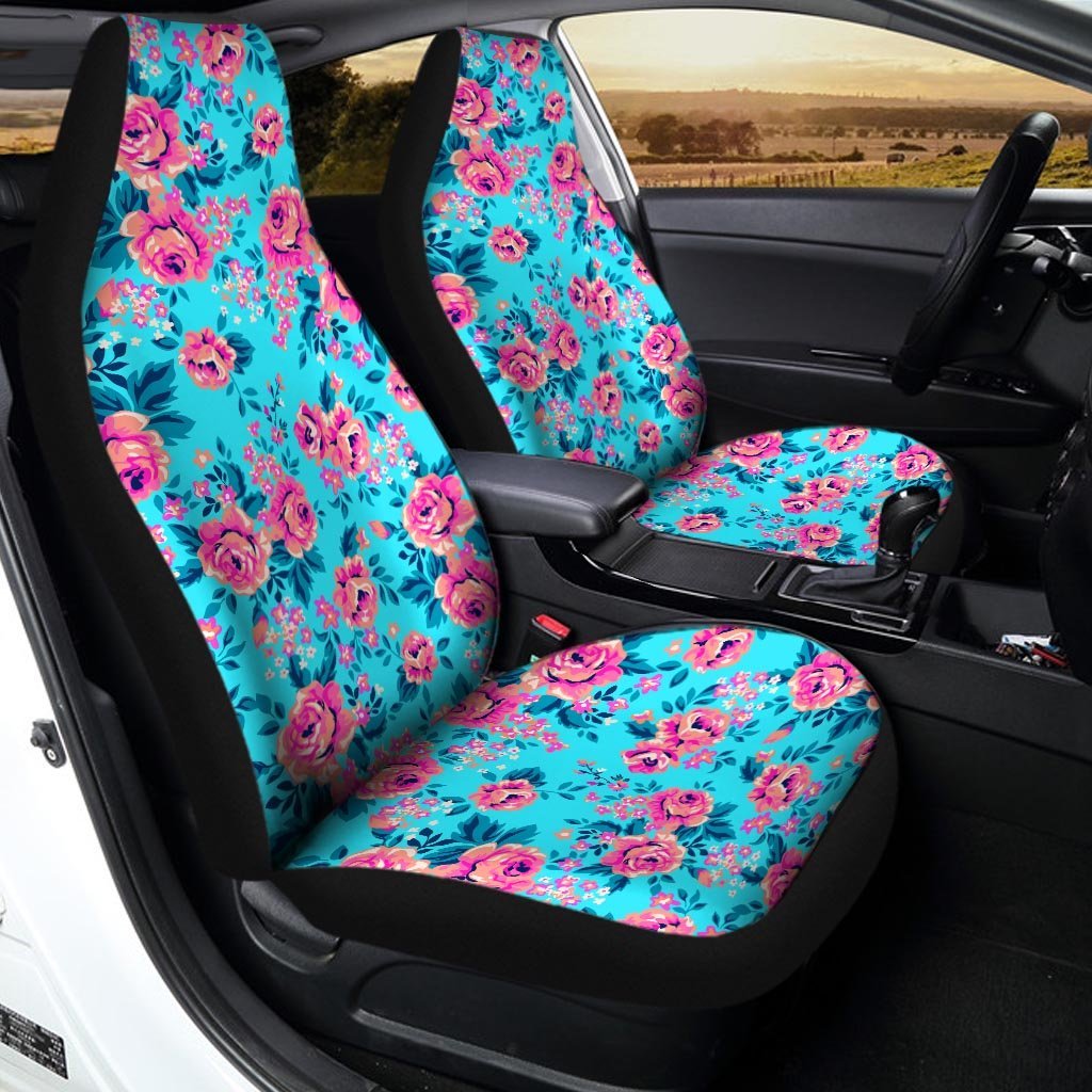 Pink And Blue Rose Floral Car Seat Covers-grizzshop