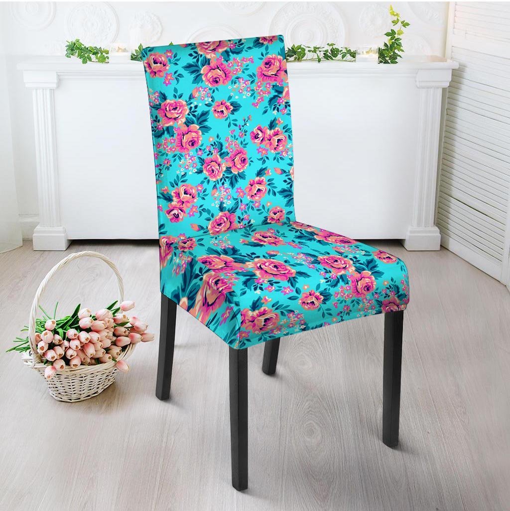 Pink And Blue Rose Floral Chair Cover-grizzshop