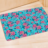 Pink And Blue Rose Floral Door Mat-grizzshop