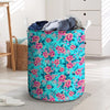 Pink And Blue Rose Floral Laundry Basket-grizzshop