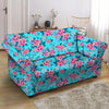 Pink And Blue Rose Floral Loveseat Cover-grizzshop