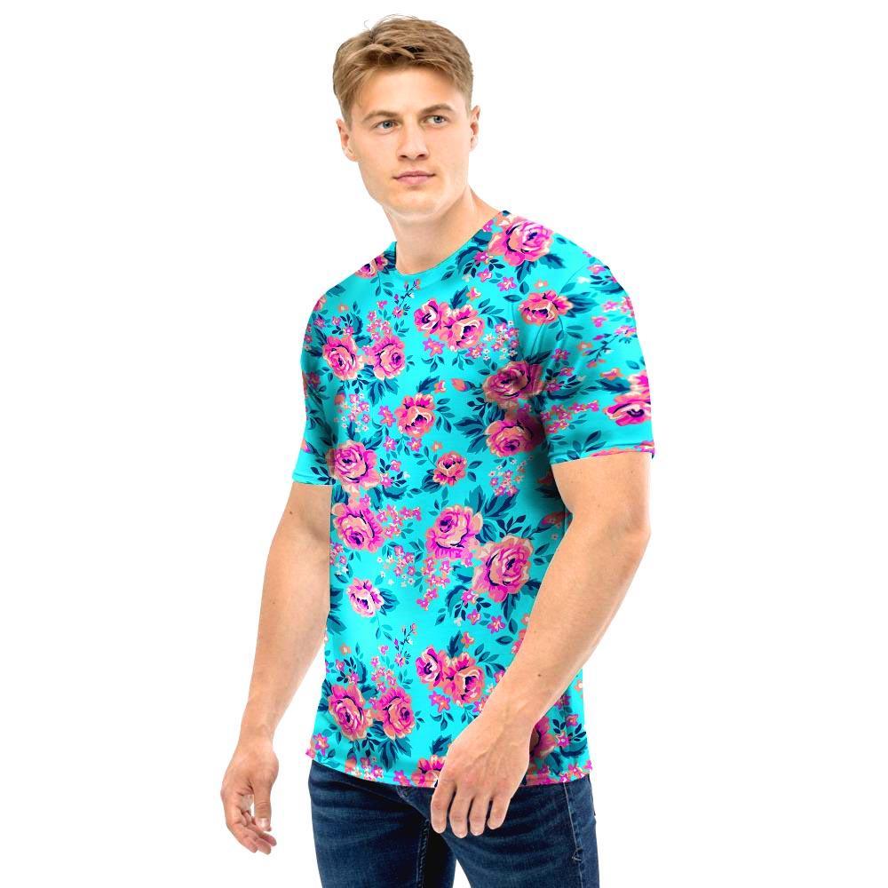 Pink And Blue Rose Floral Men T Shirt-grizzshop