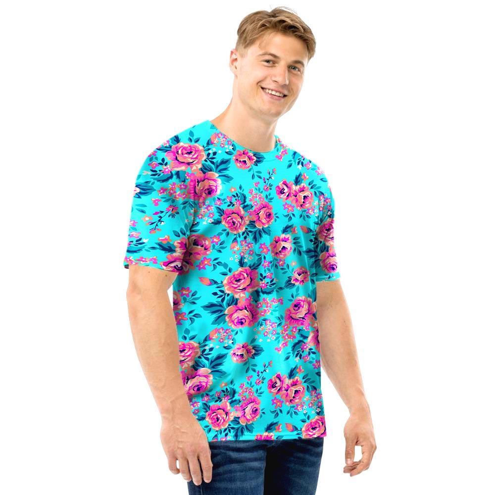 Pink And Blue Rose Floral Men T Shirt-grizzshop