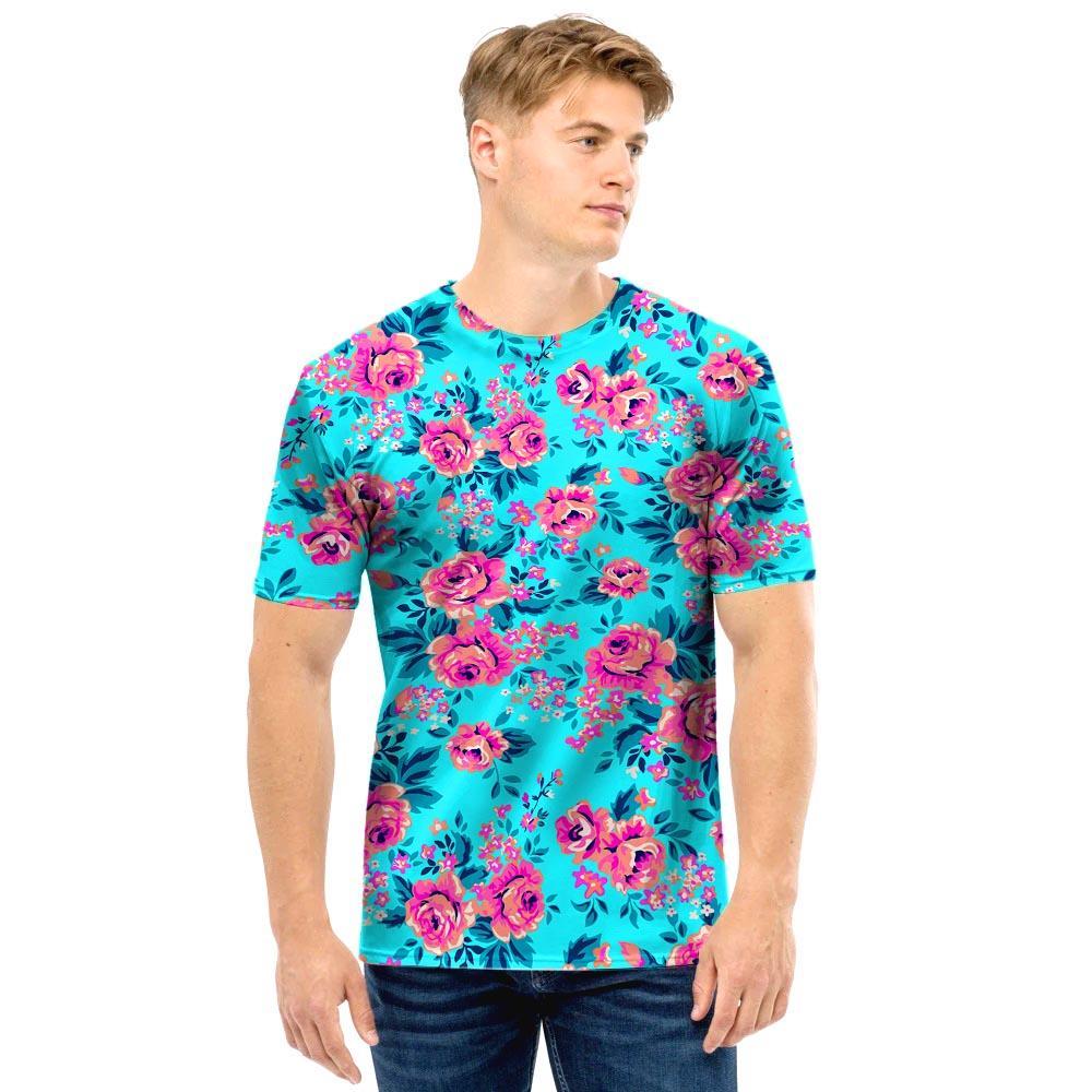 Pink And Blue Rose Floral Men T Shirt-grizzshop