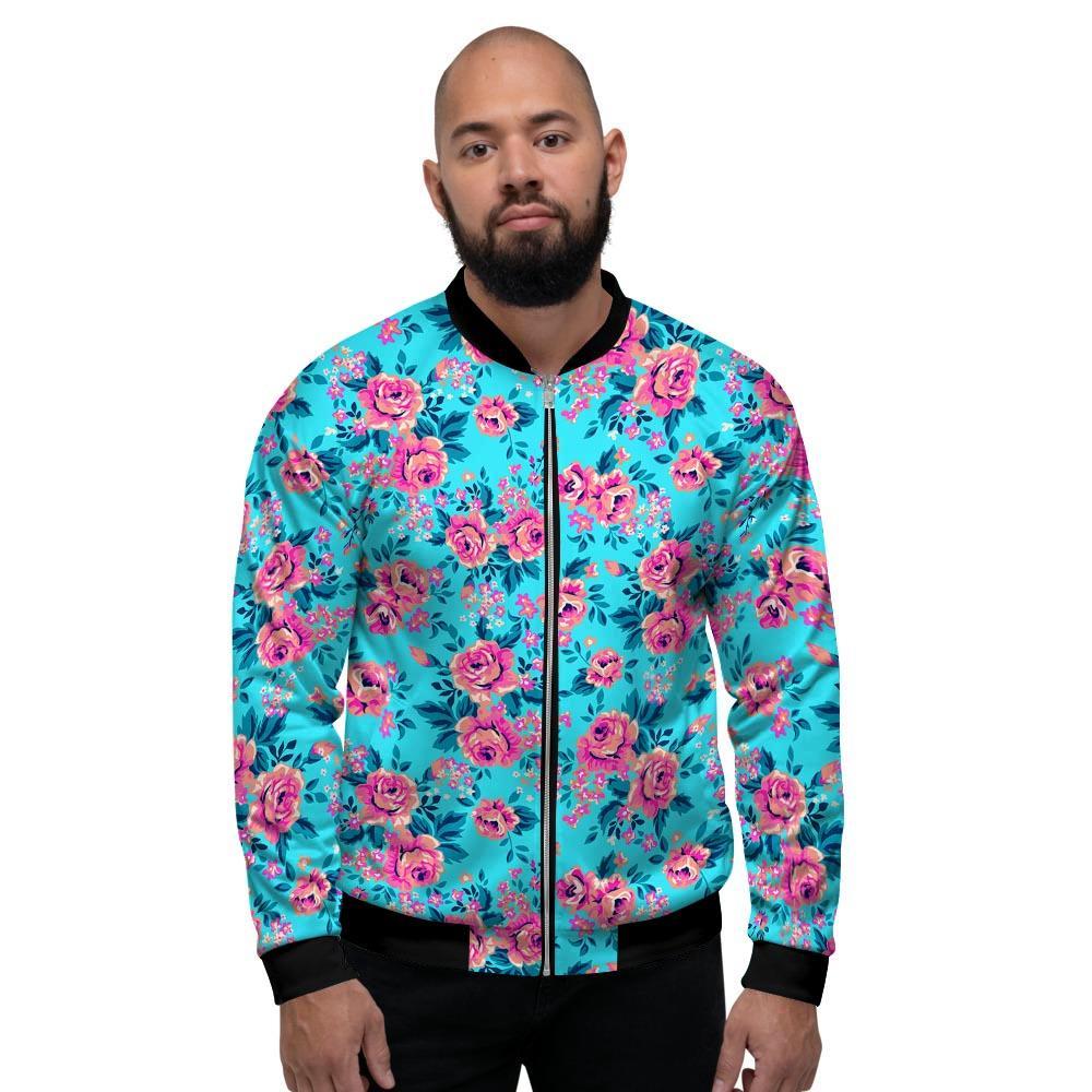 Pink And Blue Rose Floral Men's Bomber Jacket-grizzshop