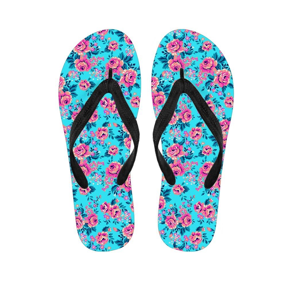 Pink And Blue Rose Floral Men's Flip Flops-grizzshop