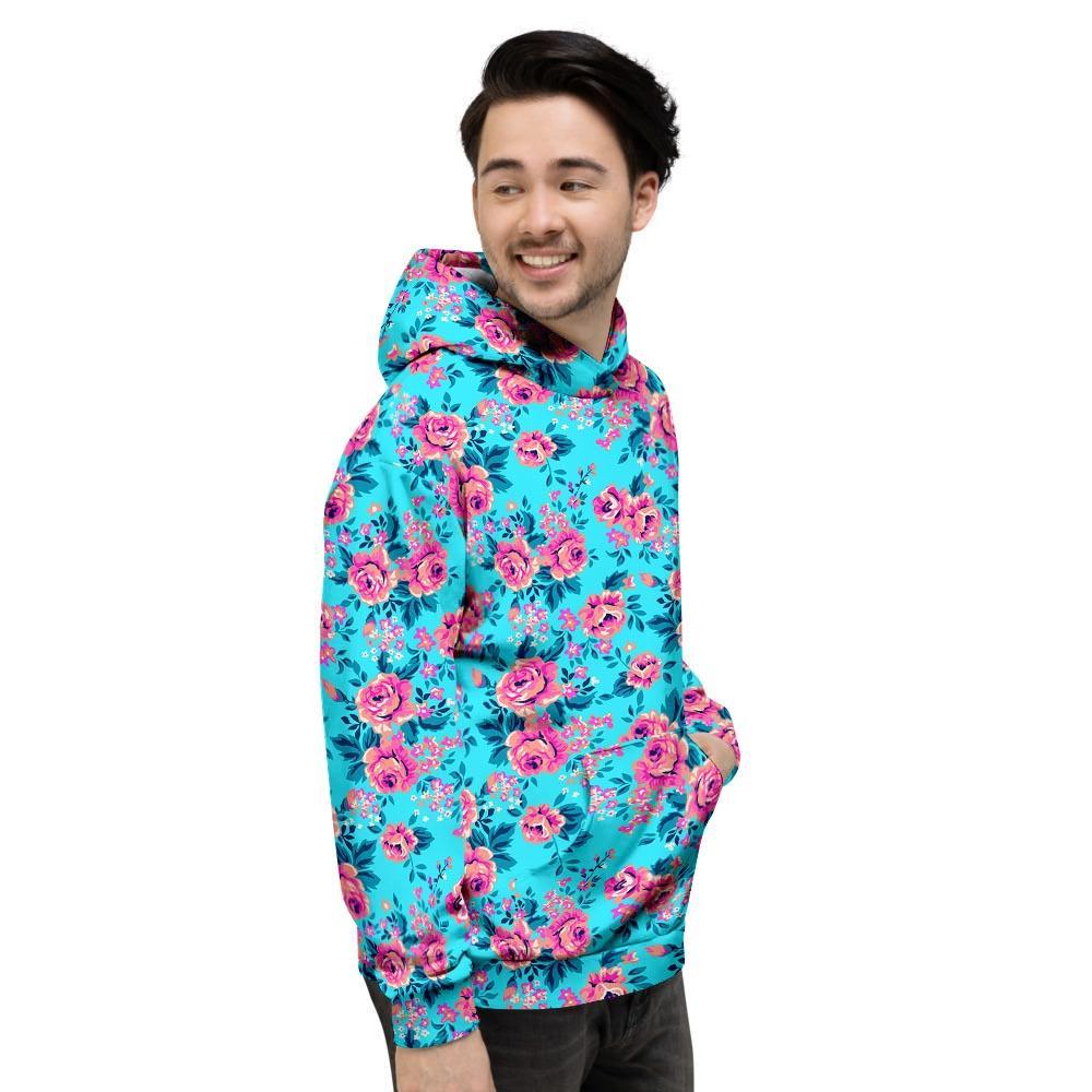 Pink And Blue Rose Floral Men's Hoodie-grizzshop