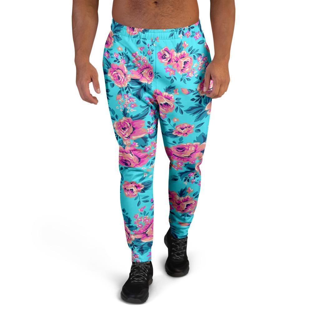 Pink And Blue Rose Floral Men's Joggers-grizzshop