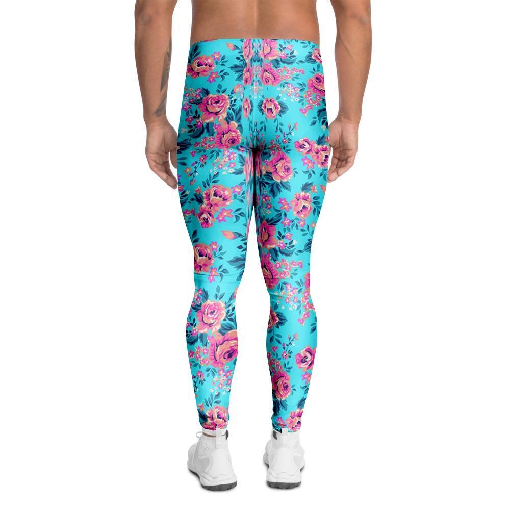 Pink And Blue Rose Floral Men's Leggings-grizzshop