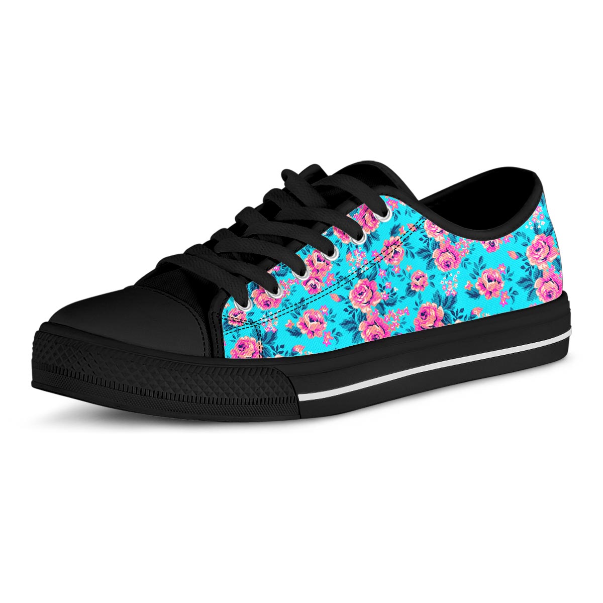 Pink And Blue Rose Floral Men's Low Top Shoes-grizzshop