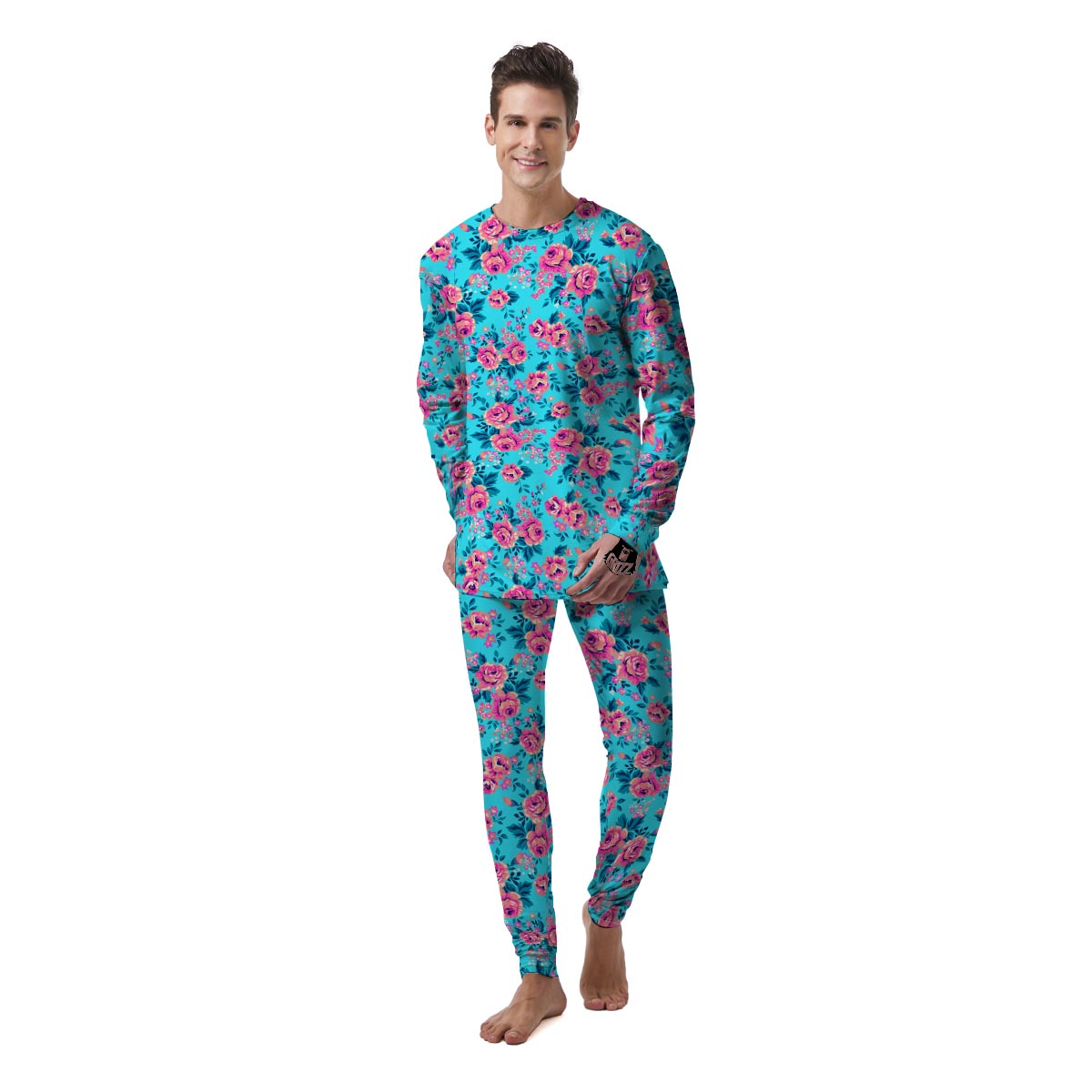 Pink And Blue Rose Floral Men's Pajamas-grizzshop