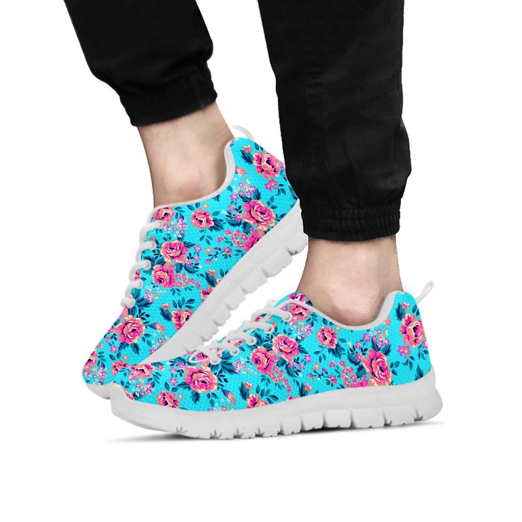 Pink And Blue Rose Floral Men's Sneakers-grizzshop