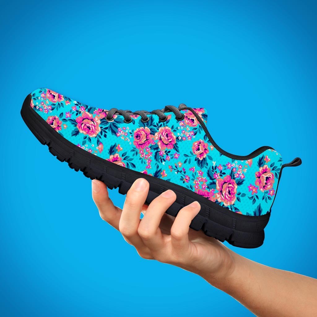 Pink And Blue Rose Floral Men's Sneakers-grizzshop