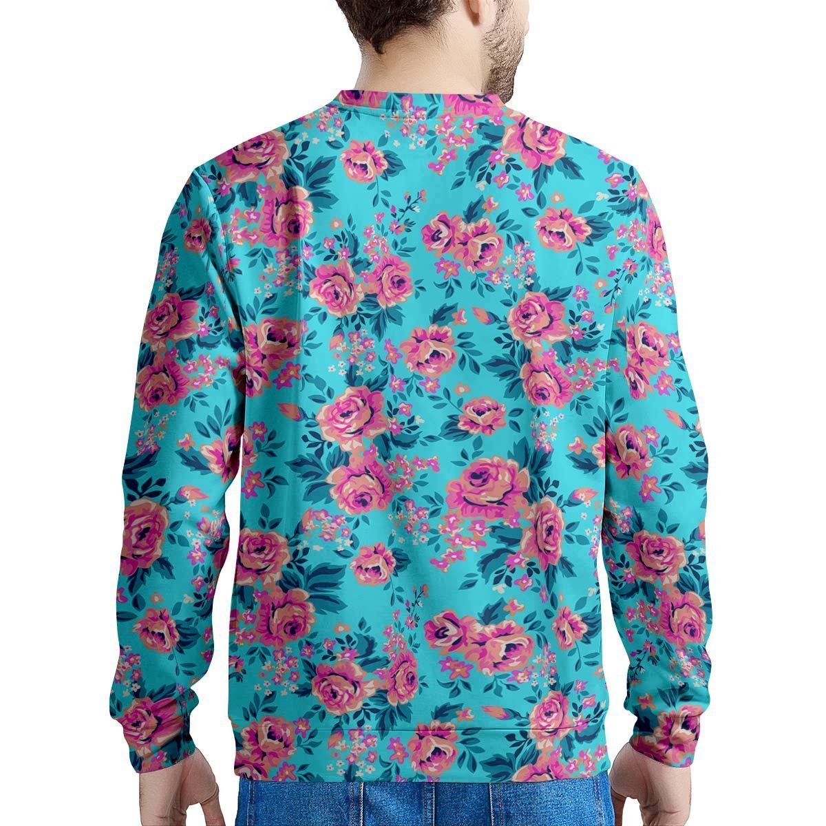 Pink And Blue Rose Floral Men's Sweatshirt-grizzshop