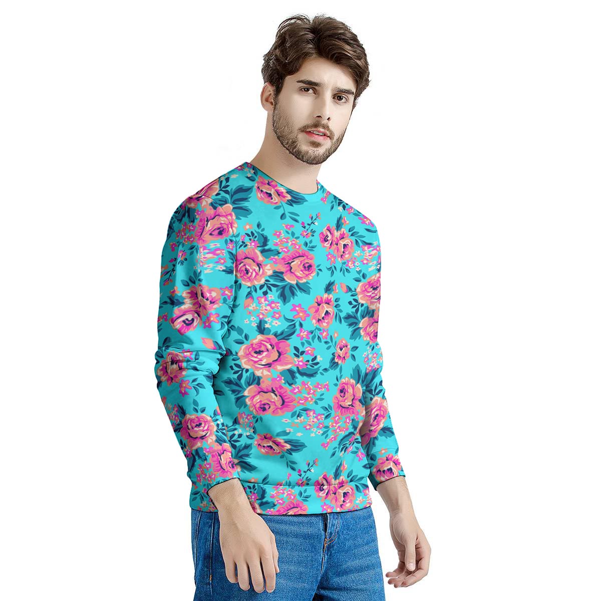 Pink And Blue Rose Floral Men's Sweatshirt-grizzshop