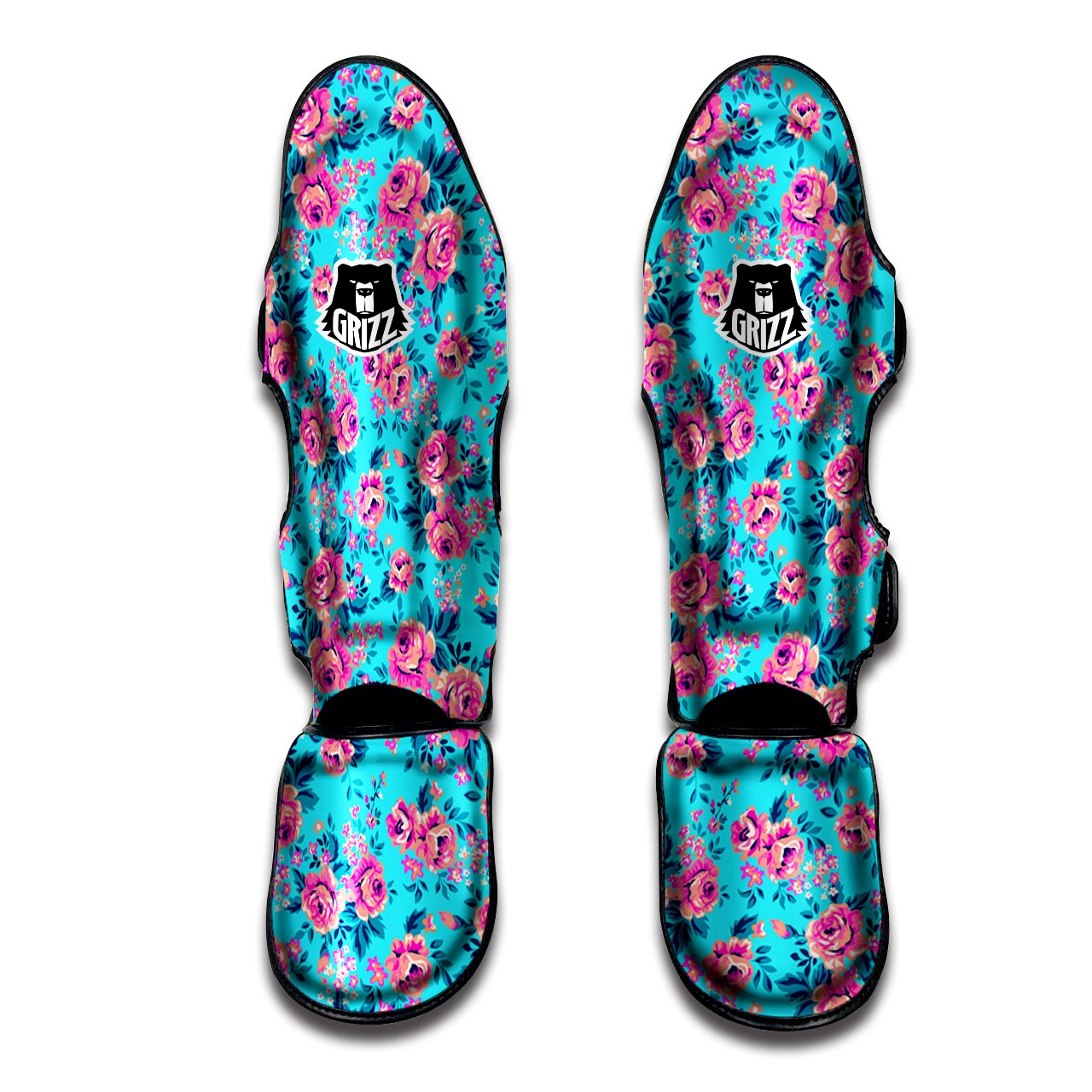 Pink And Blue Rose Floral Muay Thai Shin Guard-grizzshop