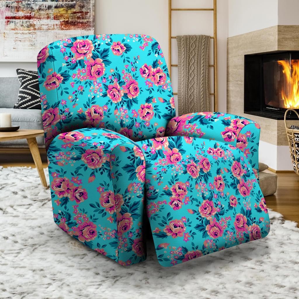 Pink And Blue Rose Floral Recliner Cover-grizzshop