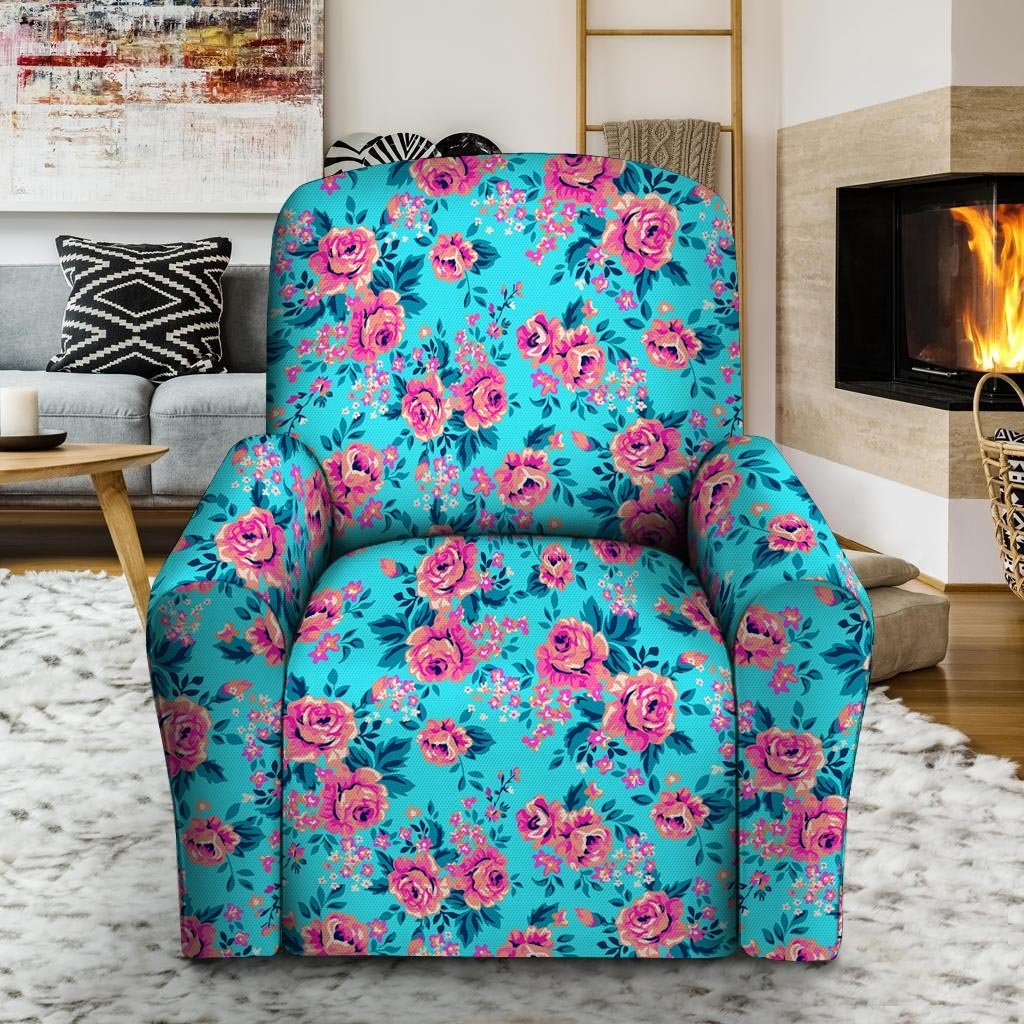 Pink And Blue Rose Floral Recliner Cover-grizzshop