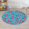 Pink And Blue Rose Floral Round Rug-grizzshop