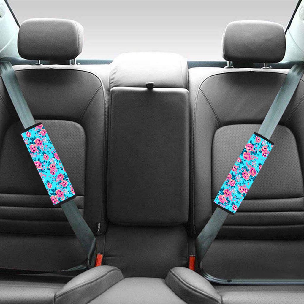 Pink And Blue Rose Floral Seat Belt Cover-grizzshop