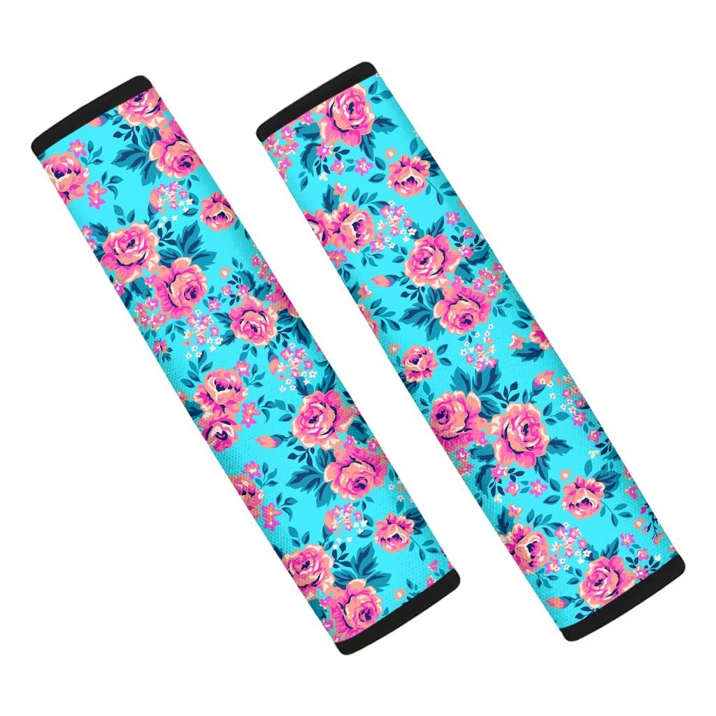 Pink And Blue Rose Floral Seat Belt Cover-grizzshop