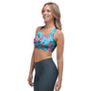 Pink And Blue Rose Floral Sports Bra-grizzshop