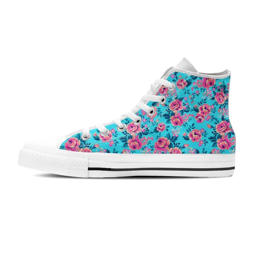 Pink And Blue Rose Floral Women's High Top Shoes-grizzshop
