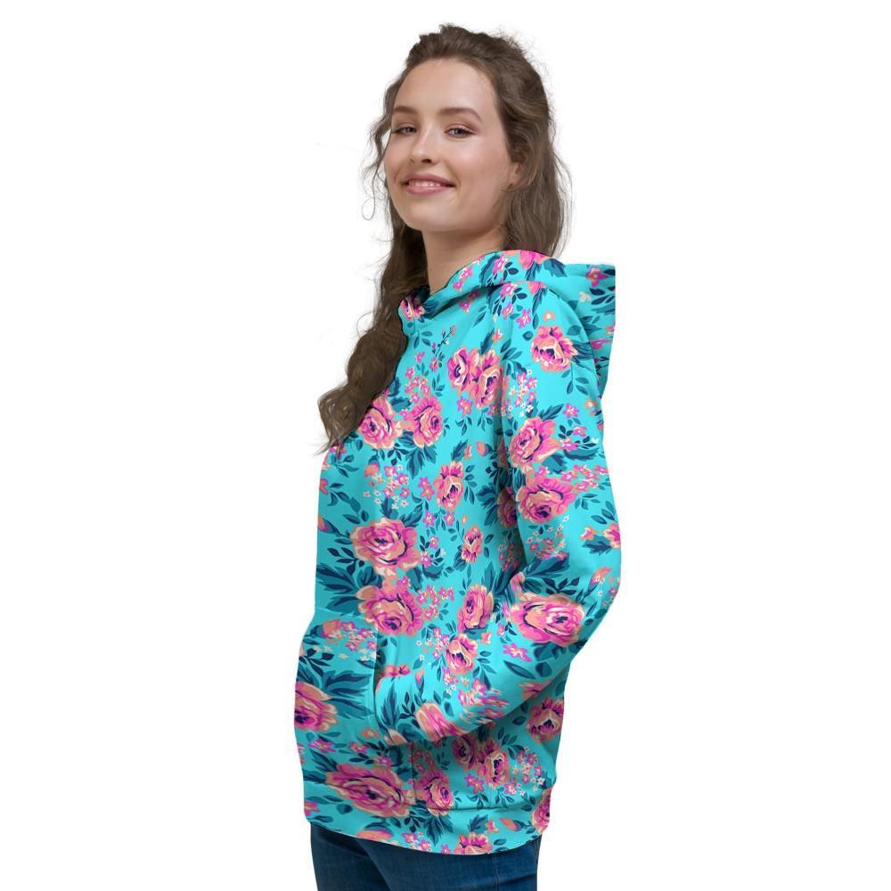 Pink And Blue Rose Floral Women's Hoodie-grizzshop