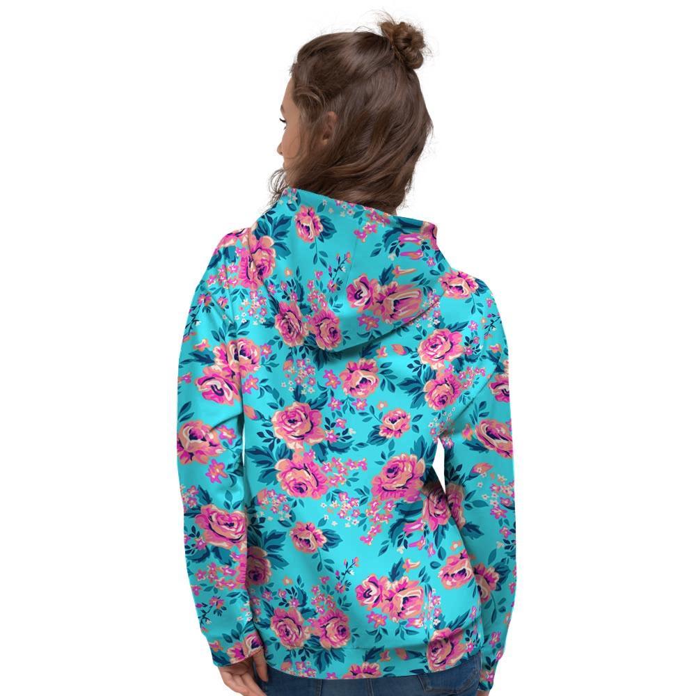 Pink And Blue Rose Floral Women's Hoodie-grizzshop