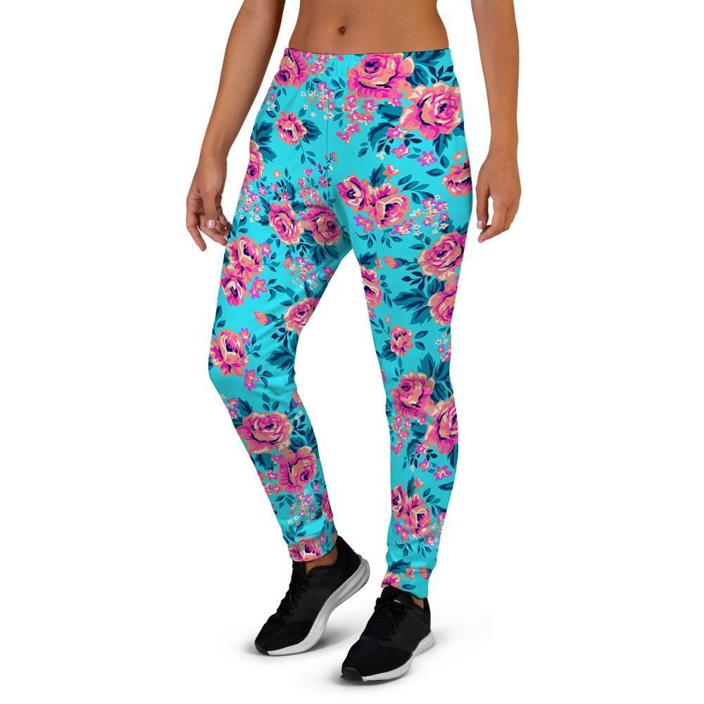 Pink And Blue Rose Floral Women's Joggers-grizzshop