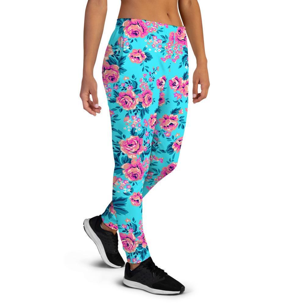 Pink And Blue Rose Floral Women's Joggers-grizzshop