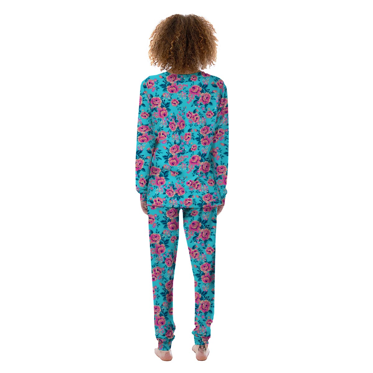 Pink And Blue Rose Floral Women's Pajamas-grizzshop