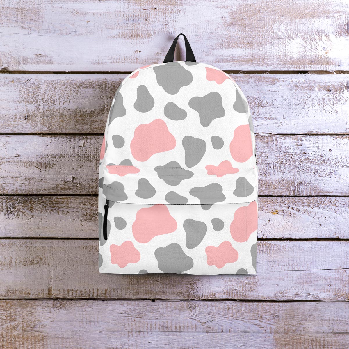 Pink And Grey Cow Print Backpack-grizzshop