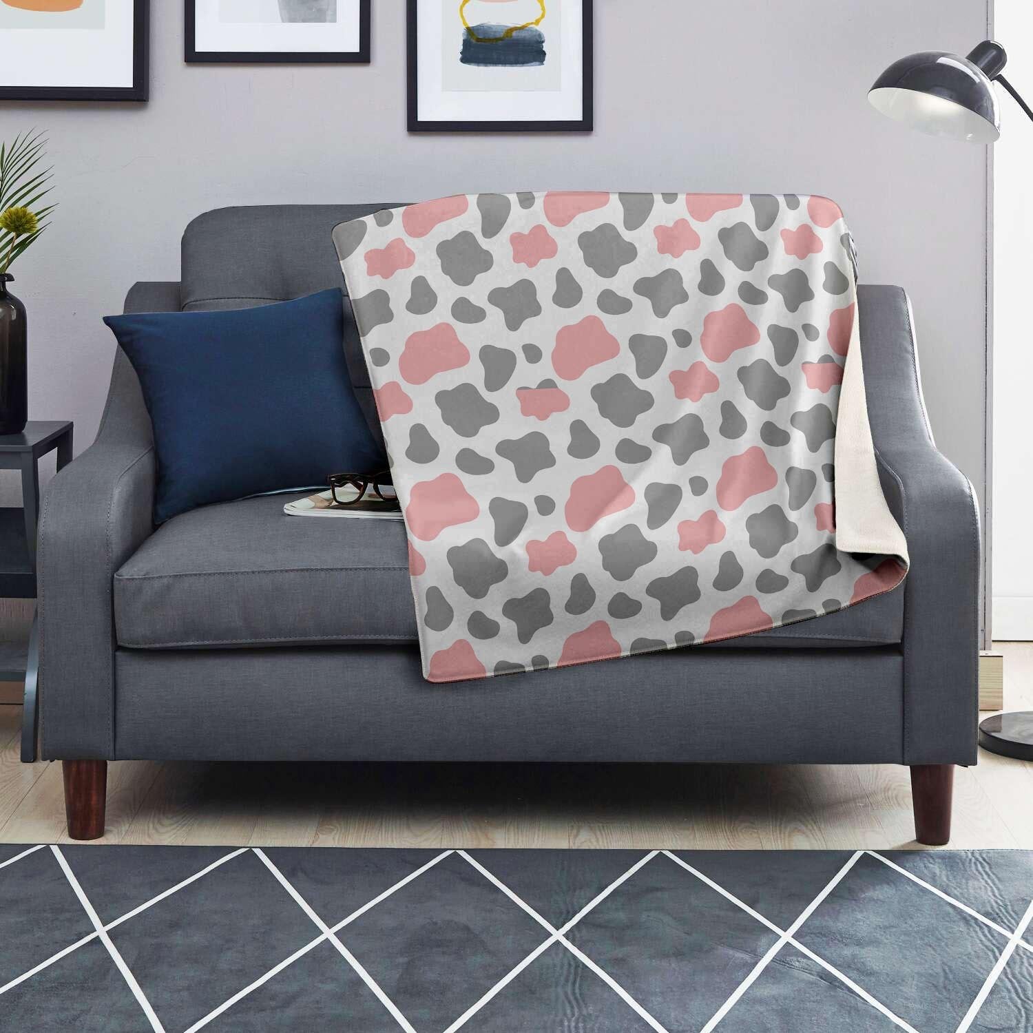 Pink And Grey Cow Print Blanket-grizzshop