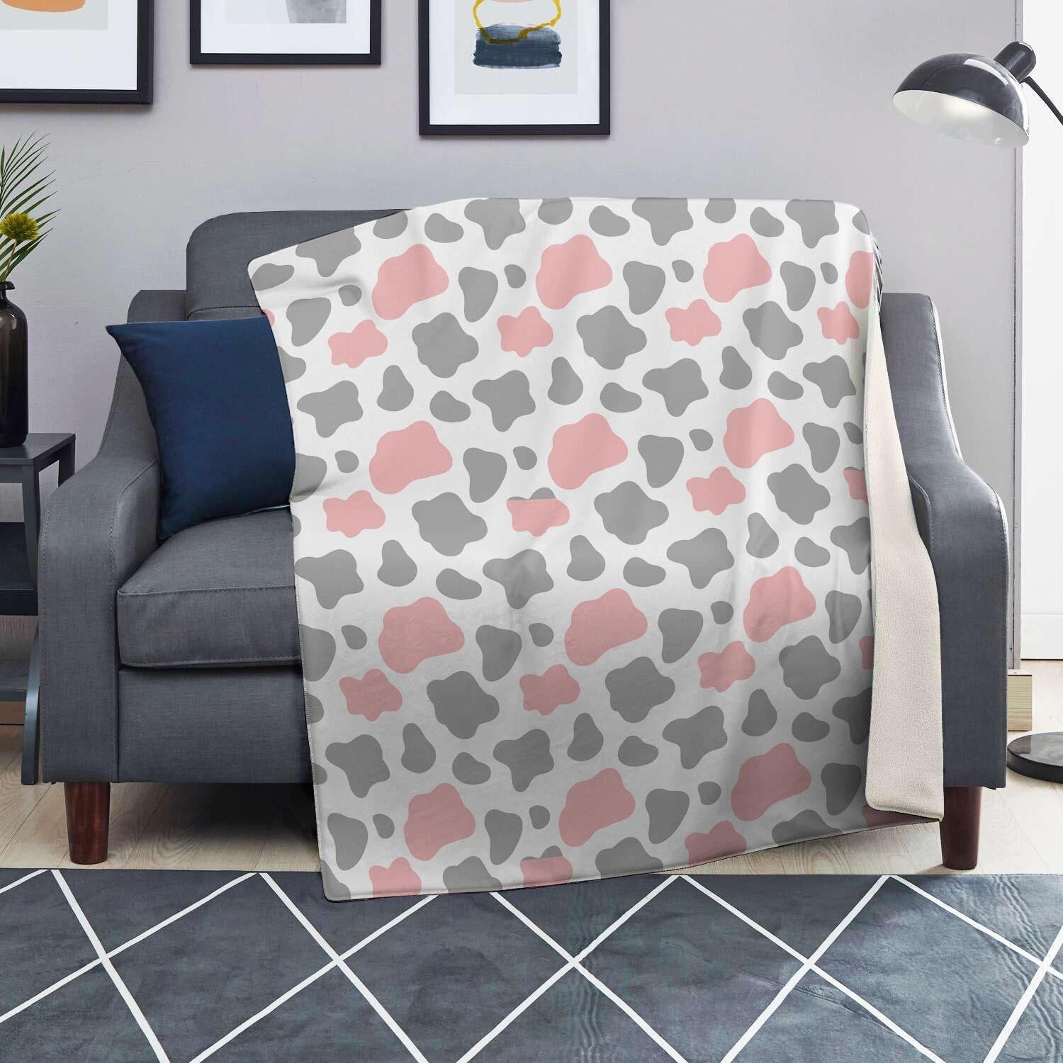 Pink And Grey Cow Print Blanket-grizzshop