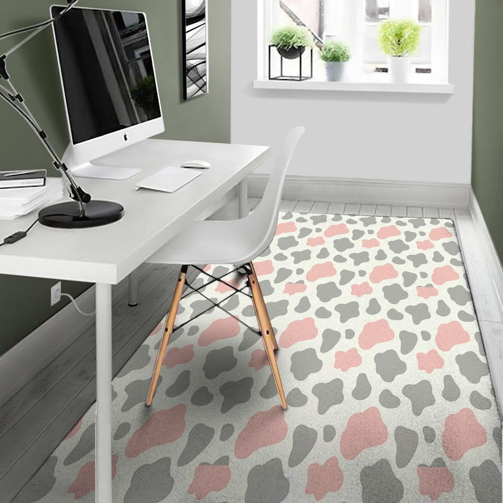 Pink And Grey Cow Print Floor Mat-grizzshop