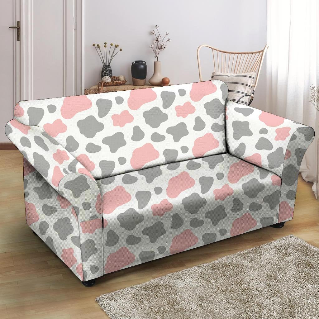 Pink And Grey Cow Print Loveseat Cover-grizzshop