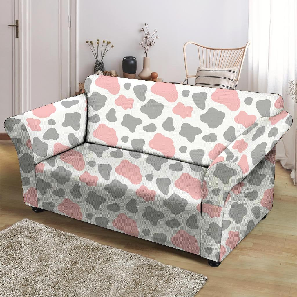 Pink And Grey Cow Print Loveseat Cover-grizzshop